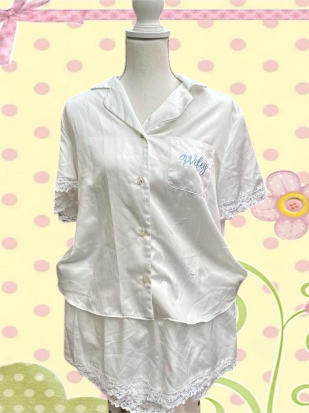 Wifey Embroidered Satin Pajama Set - White